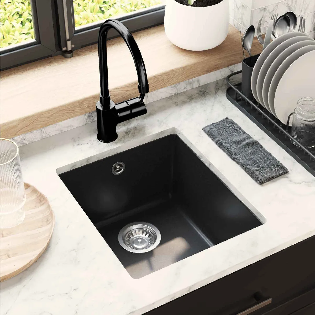 vidaXL Évier 370 x 460 mm 80% et 20% Résine - vue 4