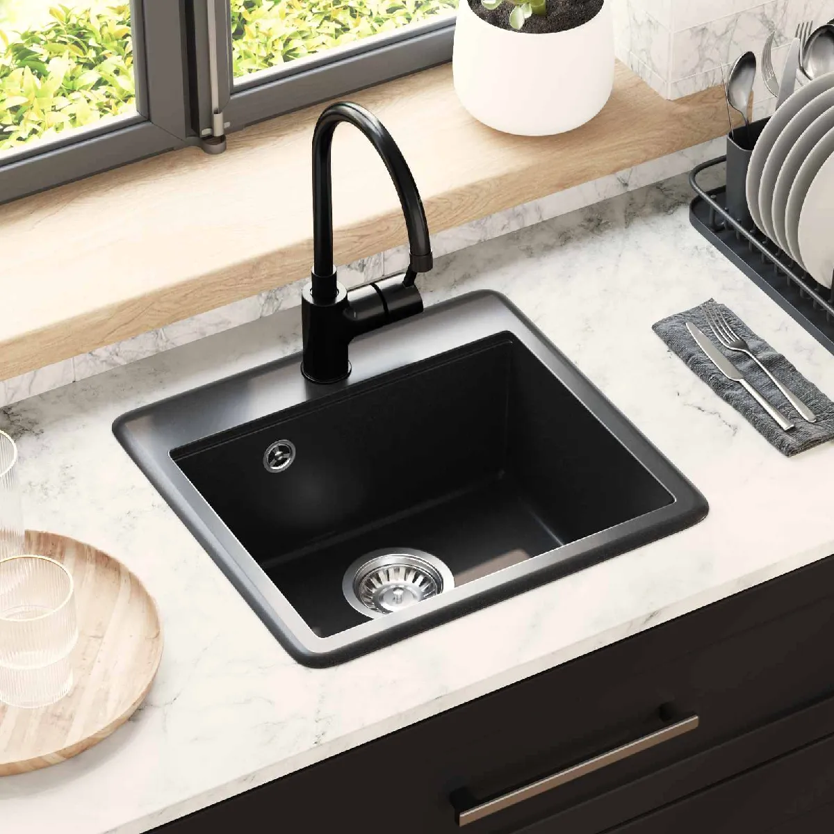 vidaXL Évier 470 x 440 mm Granite - vue 2
