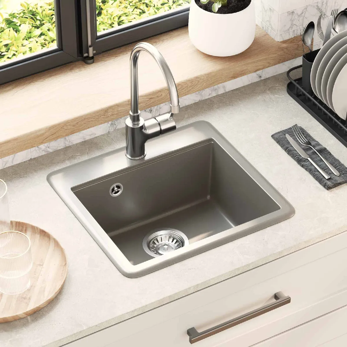 vidaXL Évier 470 x 440 mm Granite - vue 4