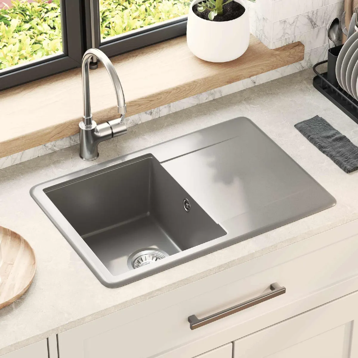 vidaXL Évier 670 x 460 mm 80% et 20% Résine