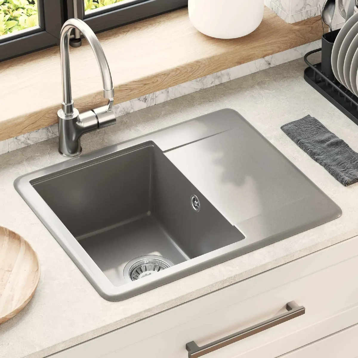 vidaXL Évier 560 x 460 mm 80% et 20% Résine