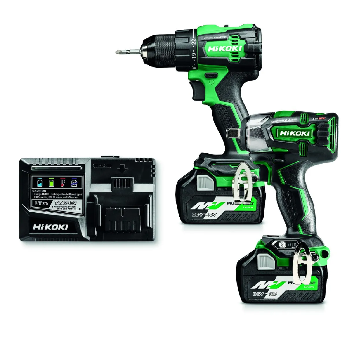 HIKOKI DS18DE + WR18DBDL2 Kit 18V Perceuse-visseuse et Boulonneuse &agrave; chocs 2x5Ah HitCase
