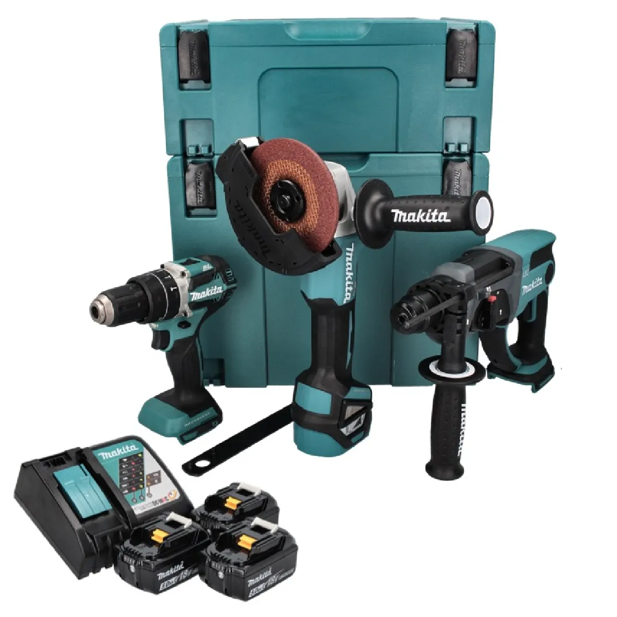Makita DLX 3093 TJ Kit spécial batterie 18 V avec DHP 484 54 Nm + DHR 202 2 0 J + DGA 513 125 mm + 3x batterie 5 0 Ah + chargeur + 2x Makpac - vue 6