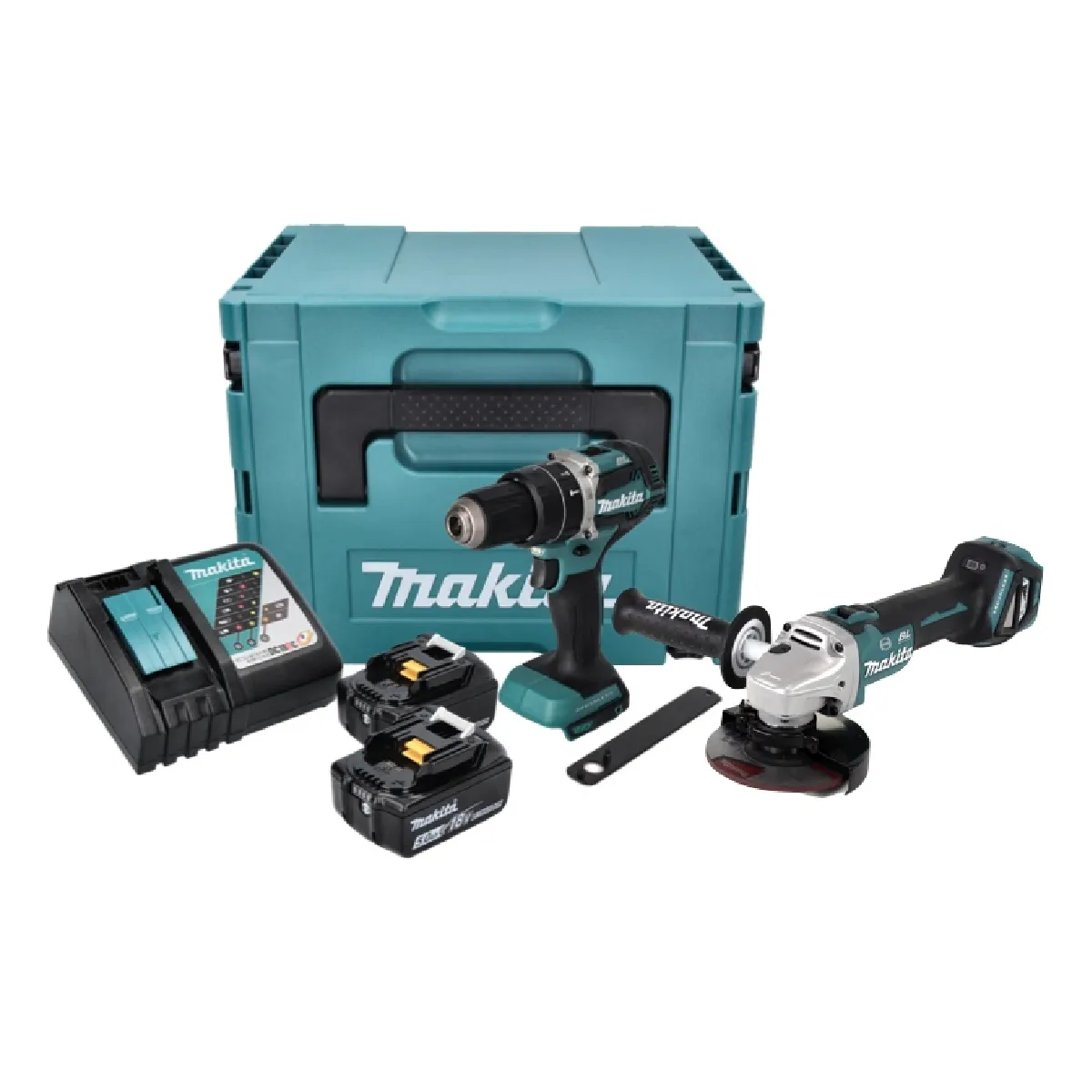 Makita DLX 2272 TJ Kit combiné meuleuse d'angle sans fil DGA 513 + perceuse visseuse à percussion sans fil DHP 484 + 2x batterie 5 0 Ah + chargeur + Makpac - vue 2