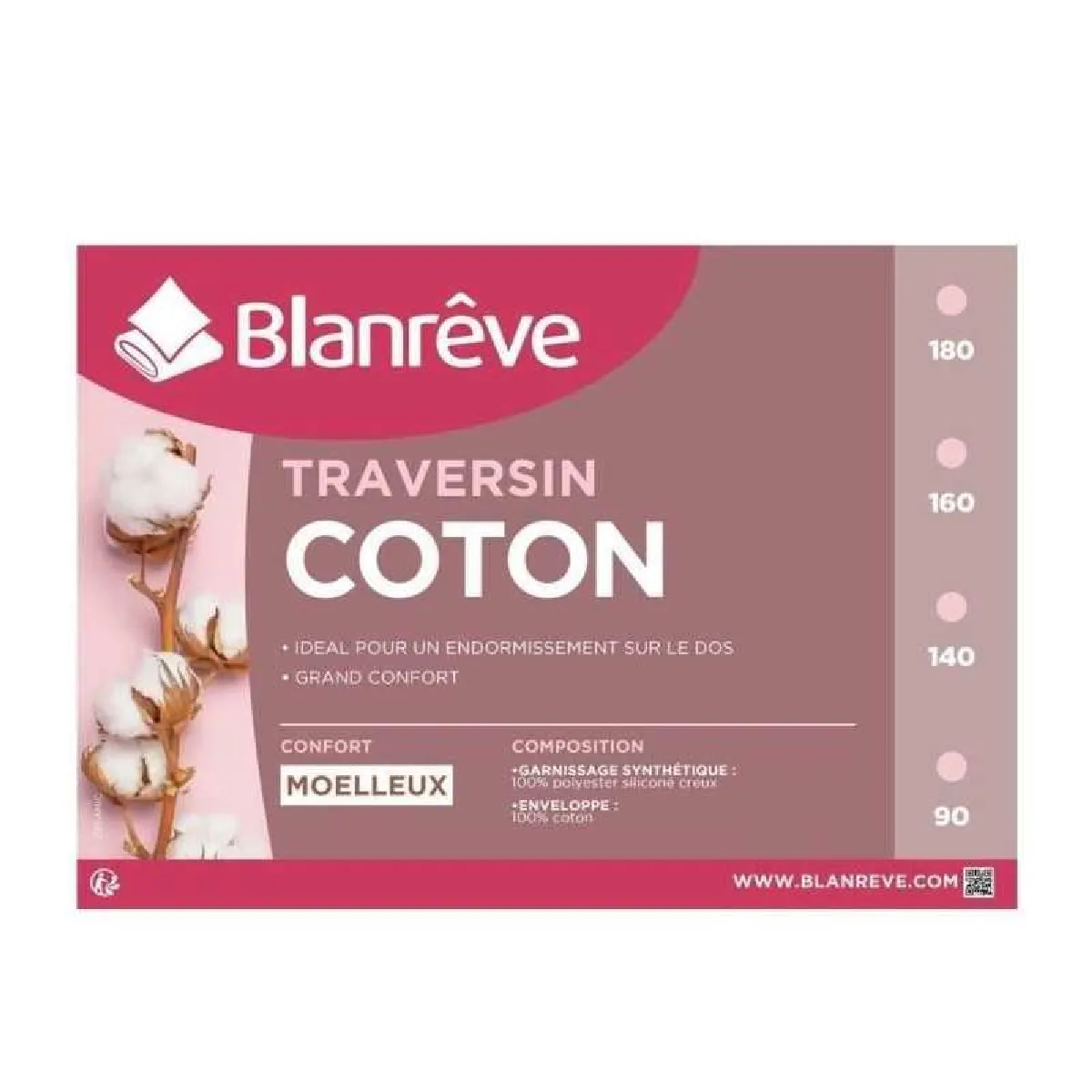 BLANREVE Traversin 90 cm BLA3245841492714 coton blanc anti-acariens