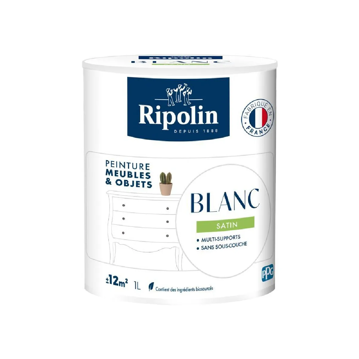 Peinture mobilier multi-surfaces 1L satiné blanc 96587221
