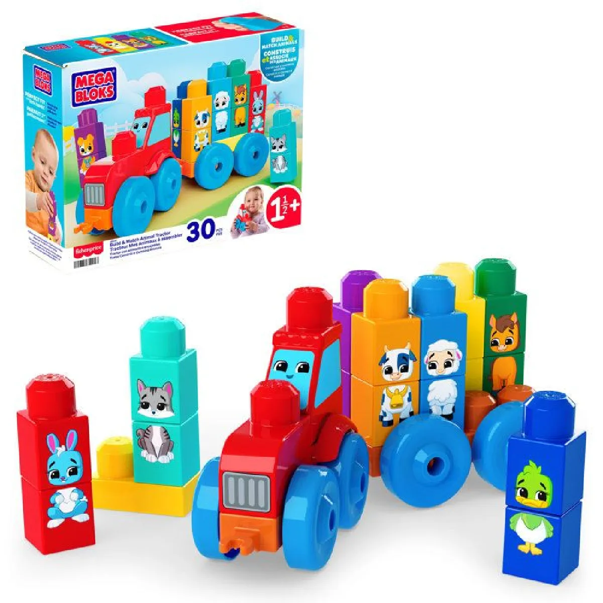 Fisher Price Multicolore Jeux De Construction Mega Bloks Build & Match Animal Tractor - Image 3
