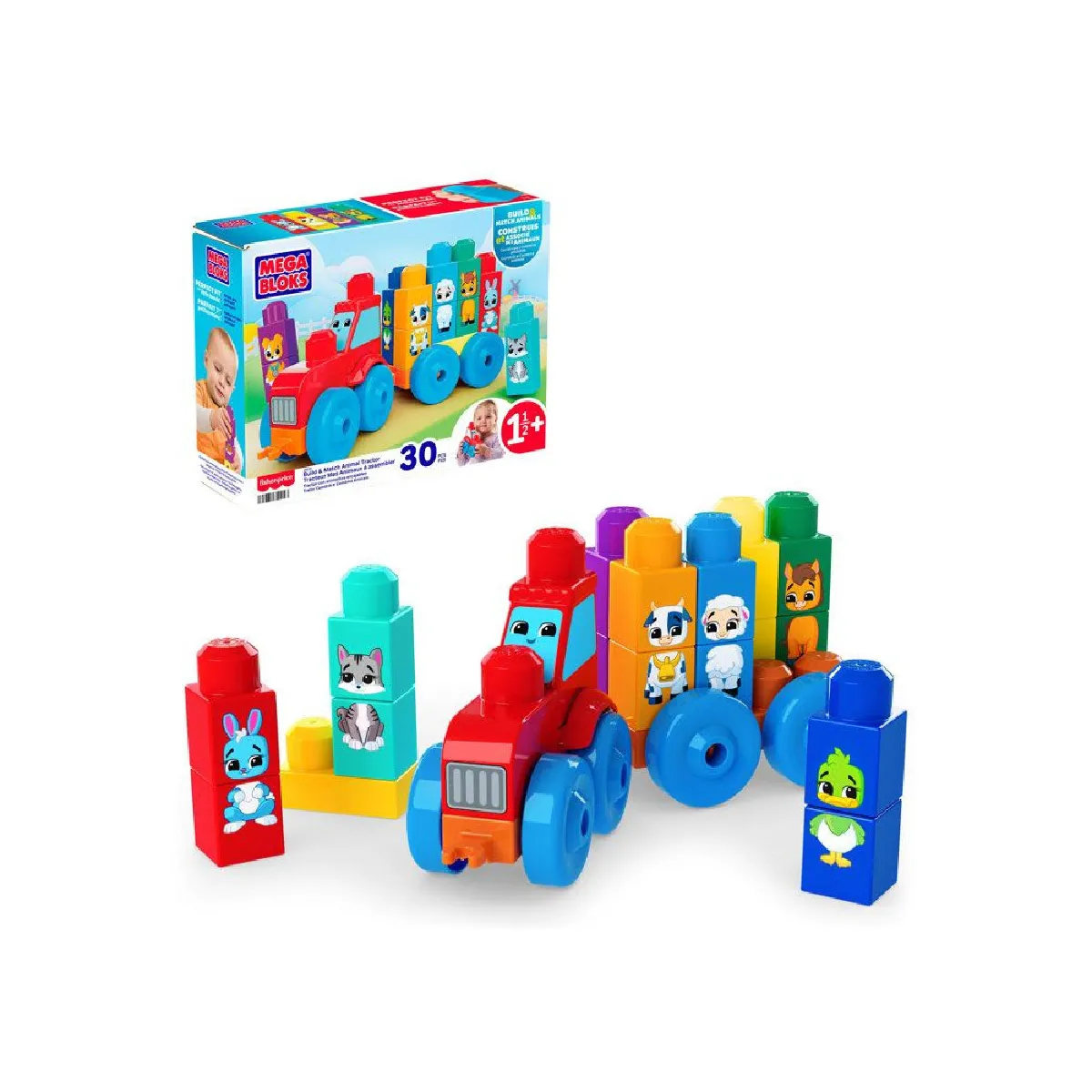 Tractor and Animals 30 pièces - Coffret de construction pour tout-petits