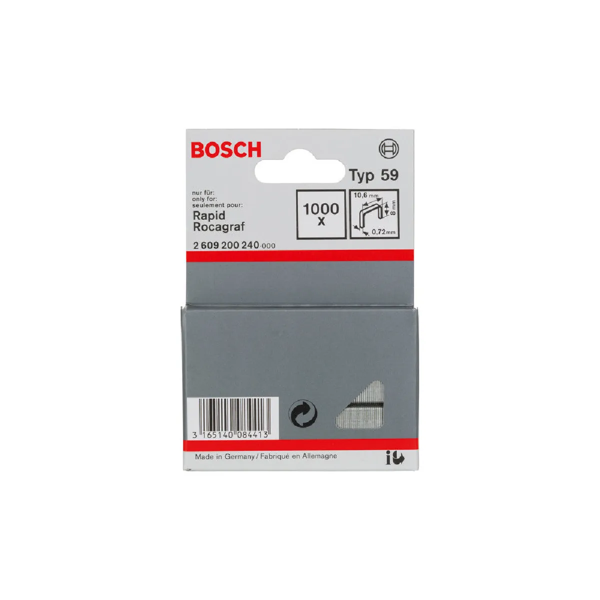 Agrafes à fil fin type 59 10 6 x 0 72 x 8 mm 1000 pièces Bosch 2609200240 - vue 2