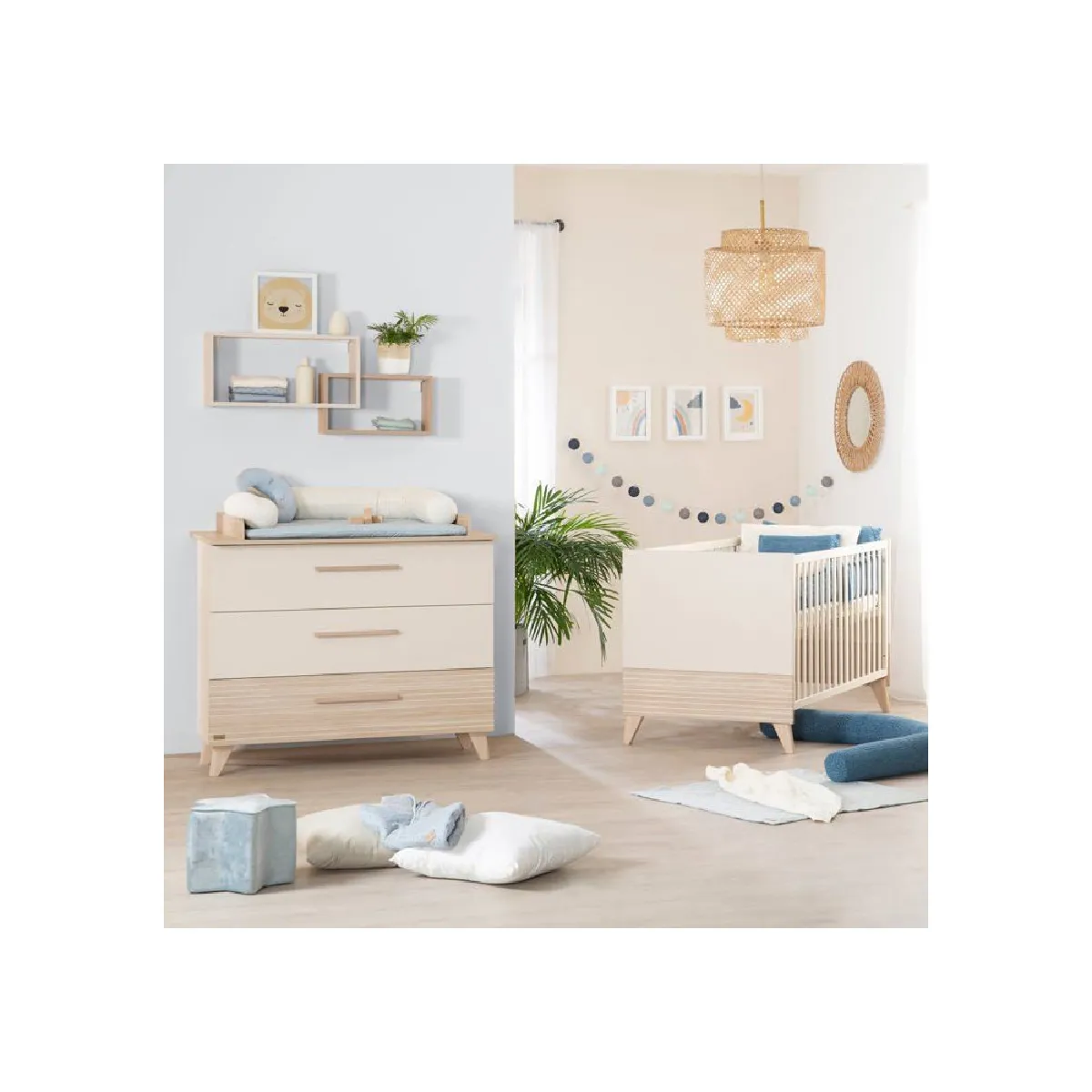 Sidney AAANZ38562 Lit évolutif 70x140 cm + Commode à langer Chêne/Beige