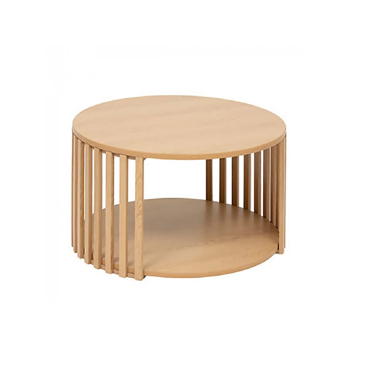 Comparer les prix de Table Basse Ronde avec Étagère, coloris beige - Diamètre 60 x Hauteur 35 cm