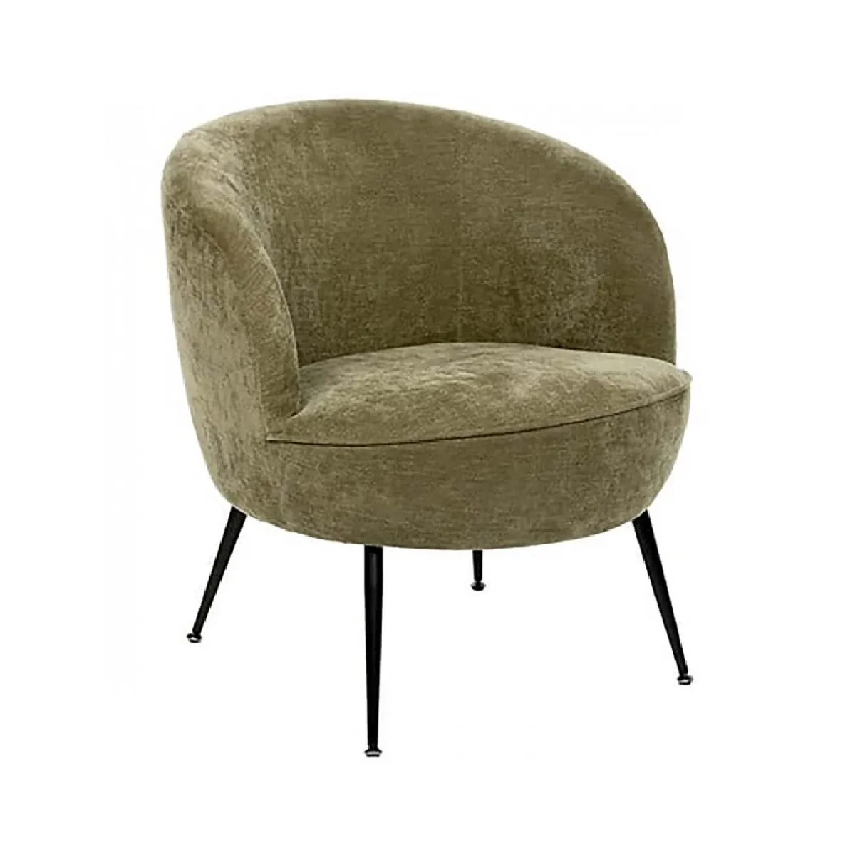 Fauteuil club avec pieds métal noir, coloris vert olive - Longueur 63 x Profondeur 69 x Hauteur 71 cm