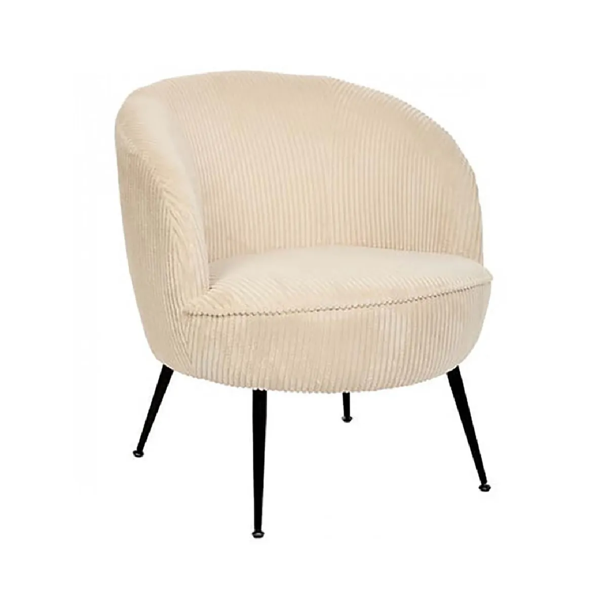 Fauteuil club avec pieds métal noir, coloris Beige - Longueur 63 x Profondeur 69 x Hauteur 71 cm