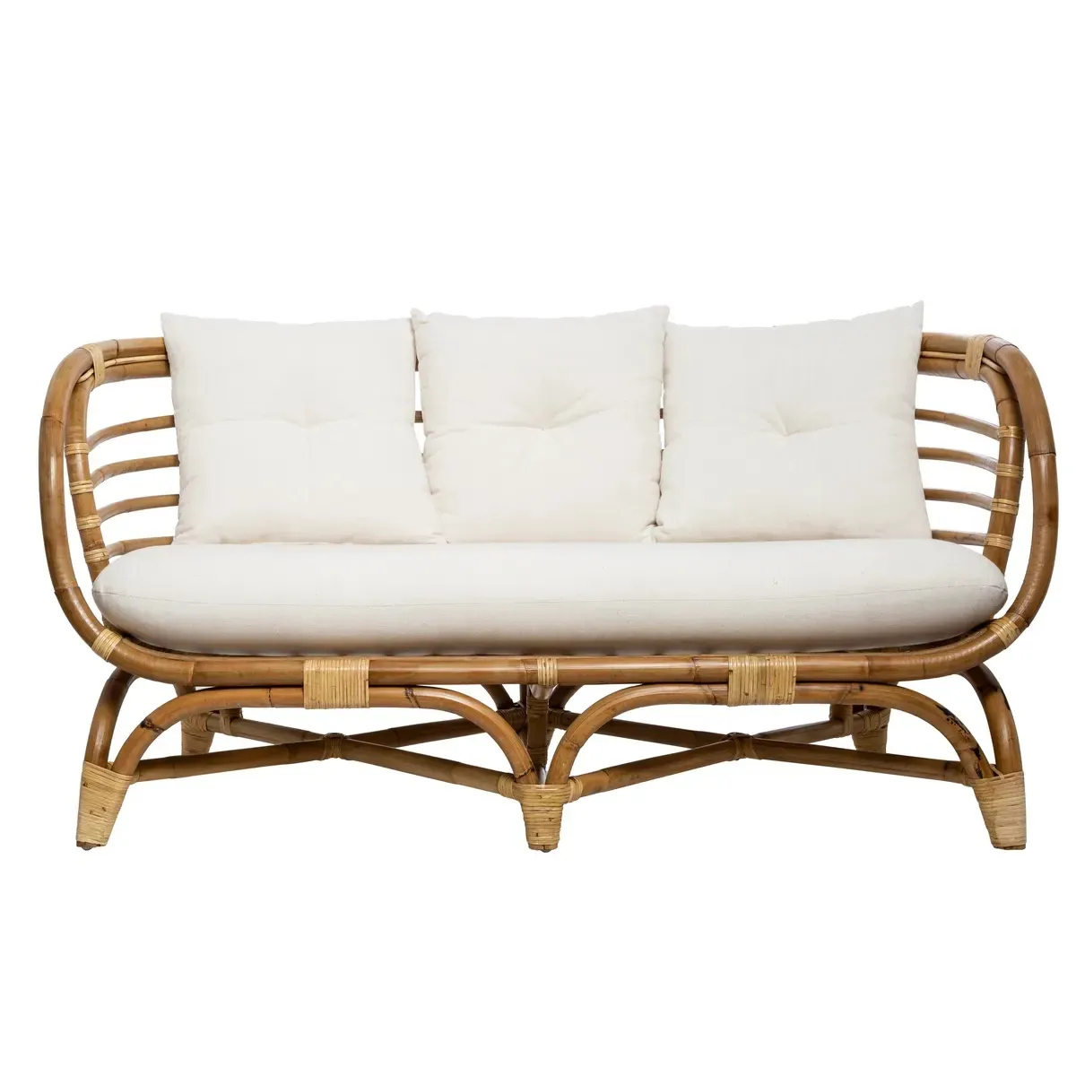 Canapé, banquette 2 places en rotin coloris beige / marron - Longueur 146.5 x Profondeur 75 x Hauteur 79 cm