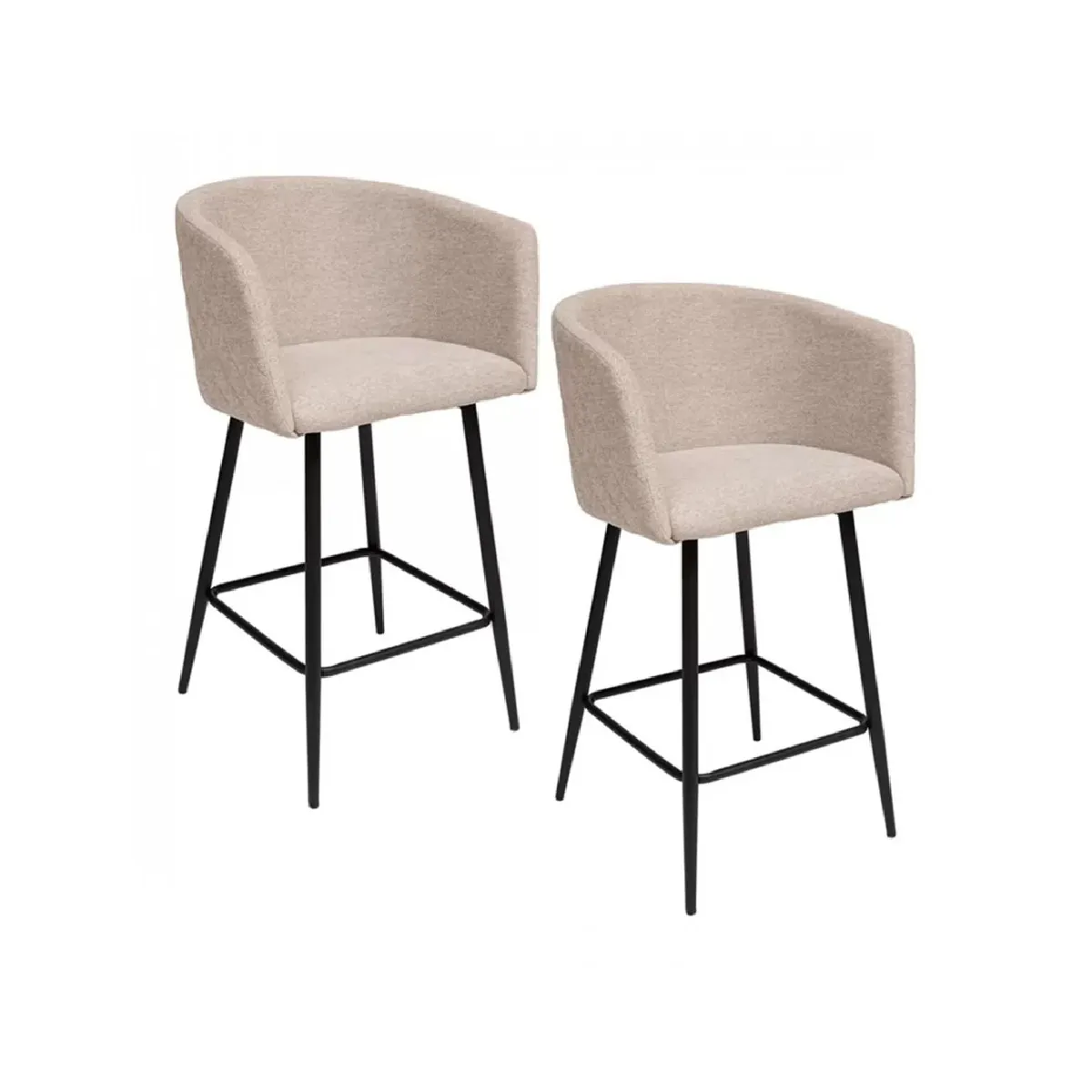 Lot de 2 fauteuils de bar en velours avec pieds en métal, coloris beige - Longueur 51 x Profondeur 54 x Hauteur 101 cm