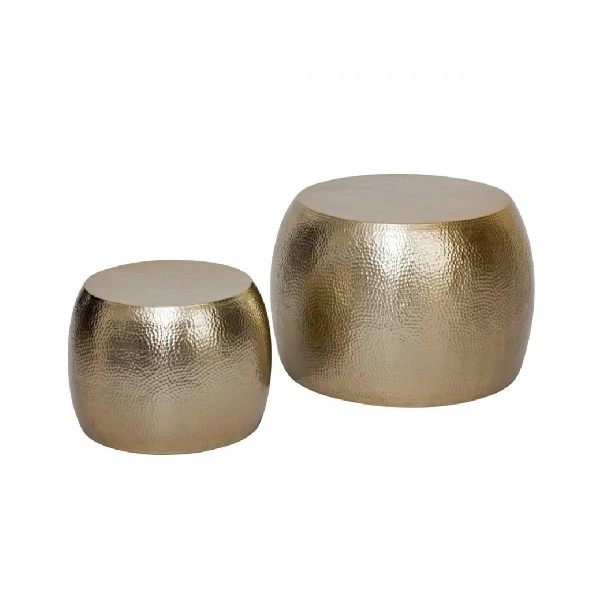 Comparer les prix de Lot de 2 tables basses gigognes rondes en métal doré martelé - Diamètre 70 x Hauteur 45 cm