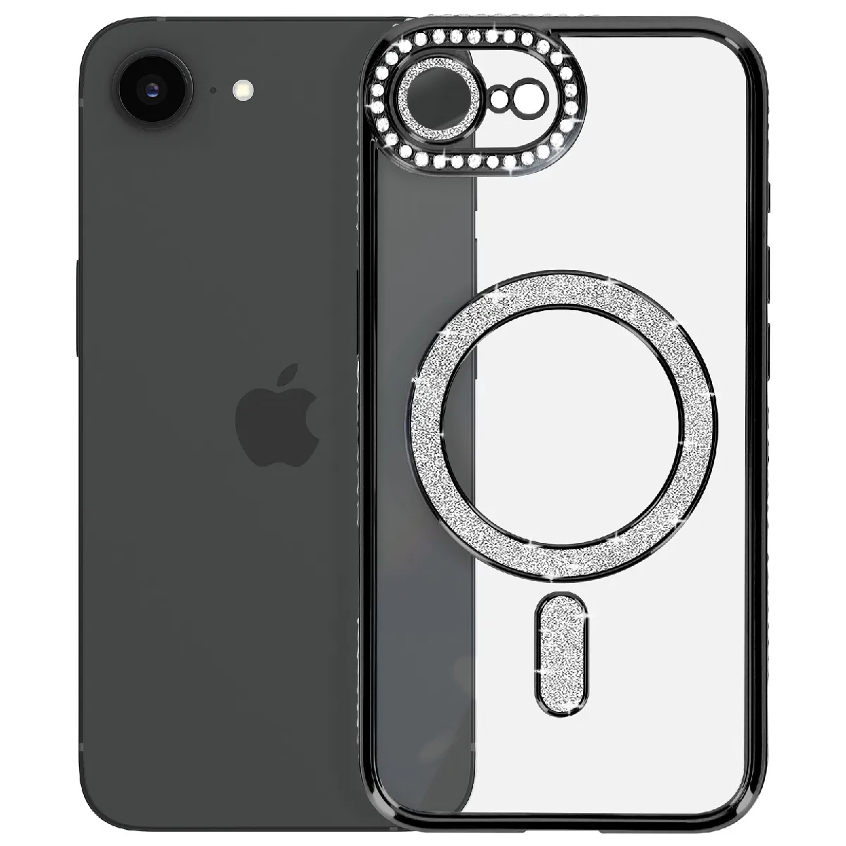 Avizar Noir Coque Pour Iphone 17E Compatible Magsafe Avec Contour Strassé