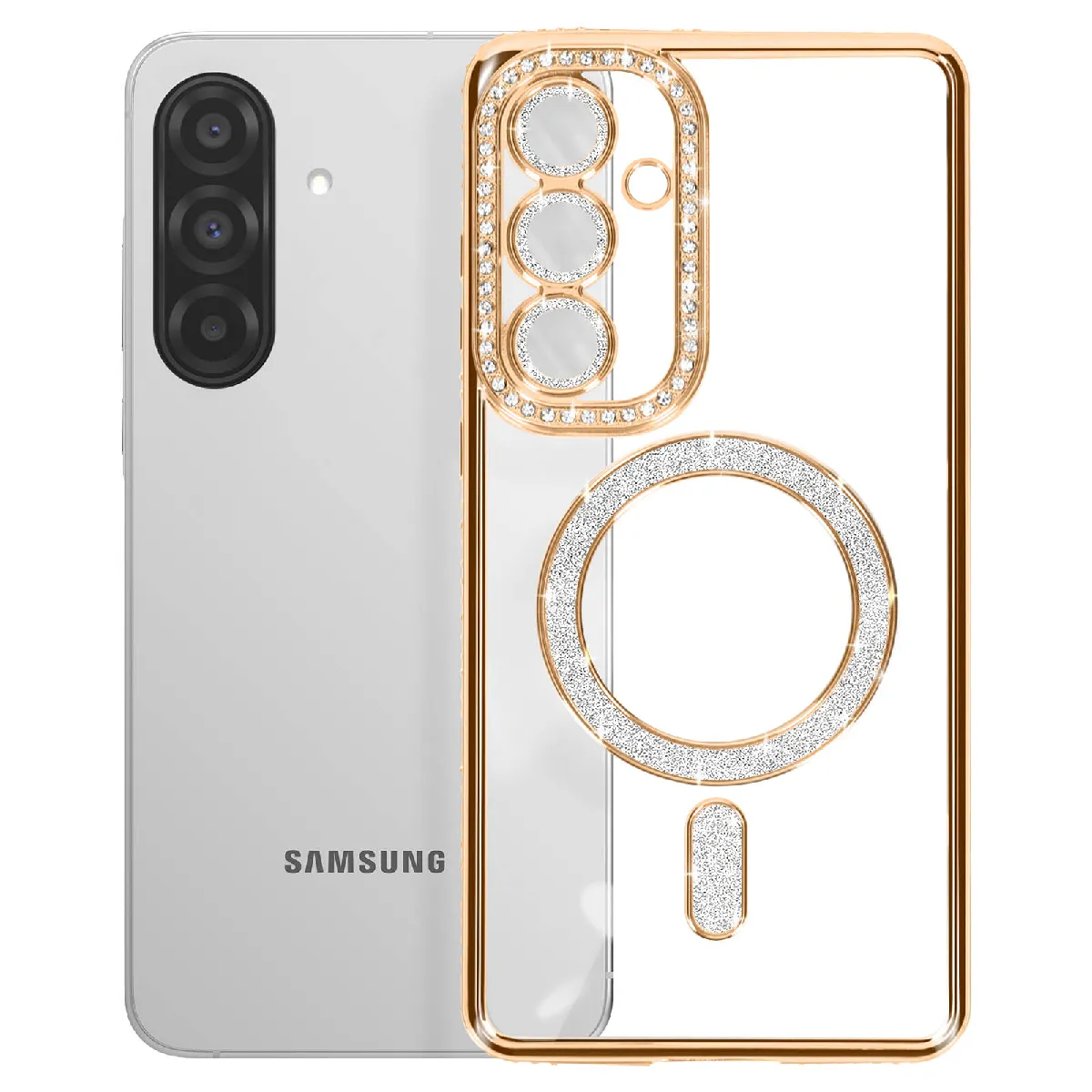 Avizar Doré Coque Pour Galaxy A37 Compatible Magsafe Avec Contour Strassé E - Image 2