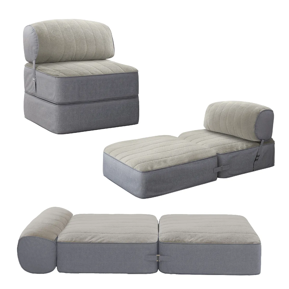 Pouf modulable convertible 3 en 1 en lin polyester blanc - 77 x 72 x 65 cm
