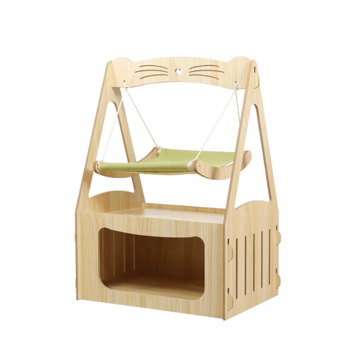 VERCART Hamac pour chat 3-en-1 en bois autoportant, polyester écru