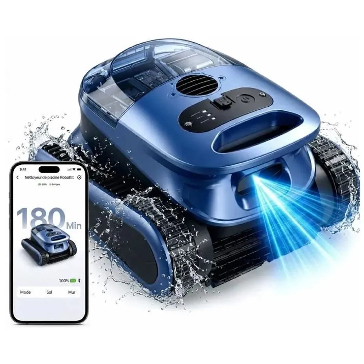 SEAUTO Robot Piscine sans Fil, 180Min&200m&sup2;, Robot Aspirateur, Forte Puissance d'Aspiration