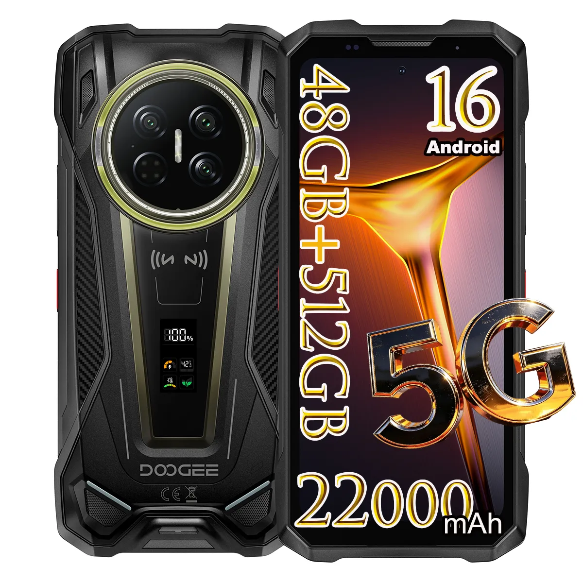 DOOGEE  V Max 2 Robuste 5G Batterie 22000mAh Charge 120W 512Go 200MP
