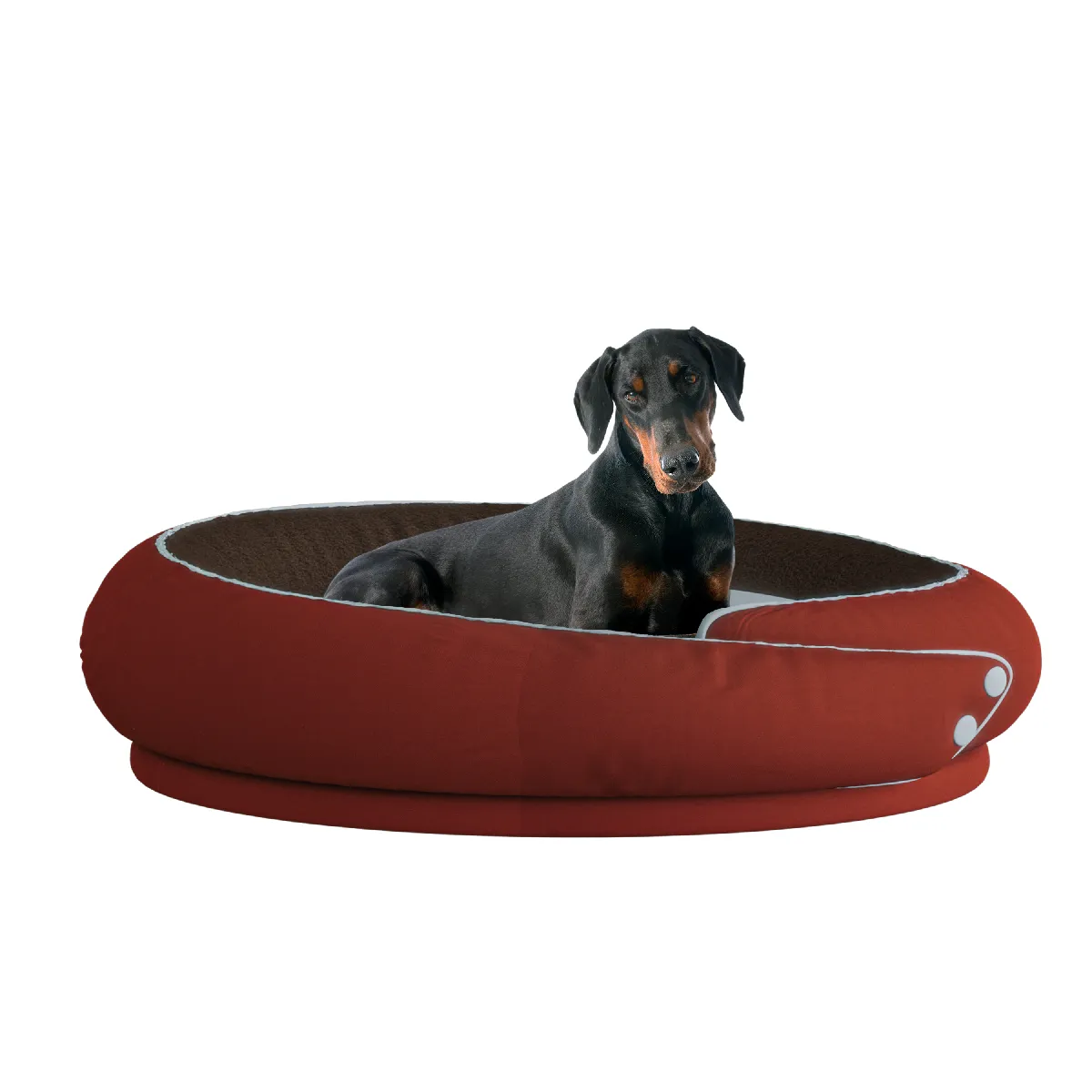 Lit rond pour chien VERCART KK 110x110x35 cm bleu/orange, tapis réversible été/hiver.