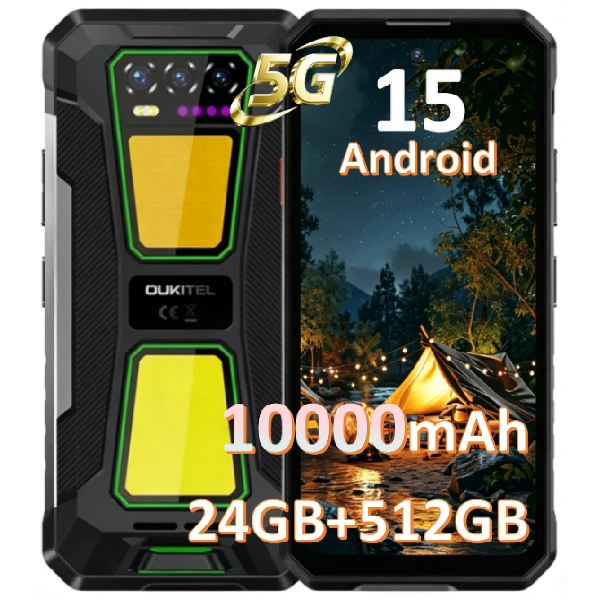 OUKITEL Smartphone 5G  WP58 Pro 6.7'' 24GB 512GB Android 15 10000mah 64mp Nfc Vert