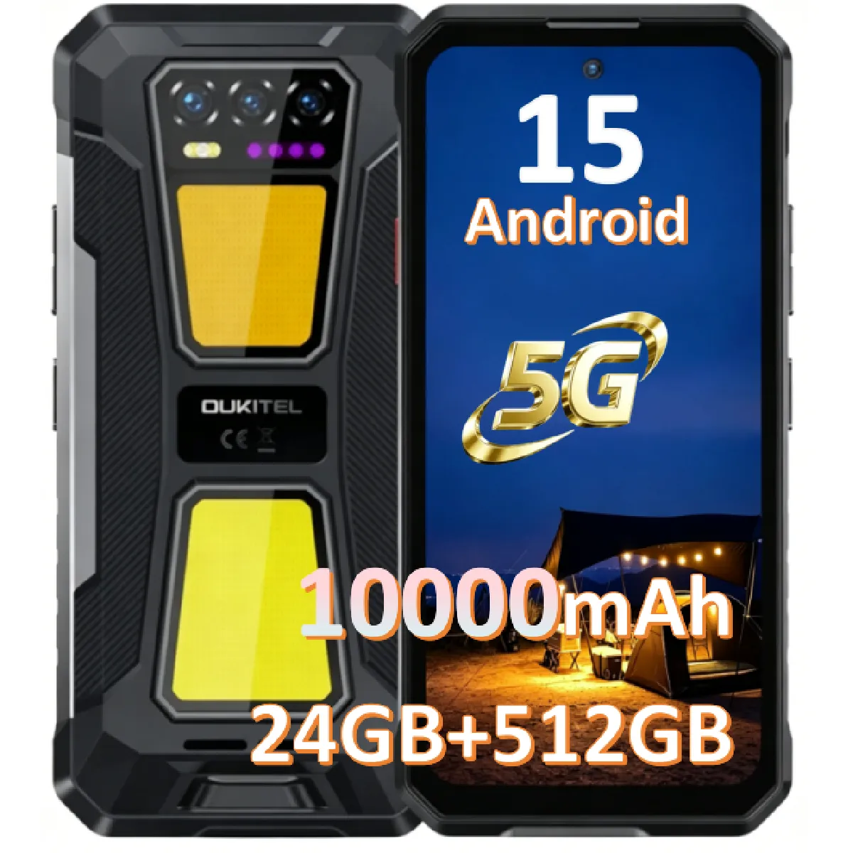 OUKITEL Smartphone Incassable 5G WP58 Pro 6.7'' 24GB 512GB Android 15 10000mah 64mp Nfc Noir