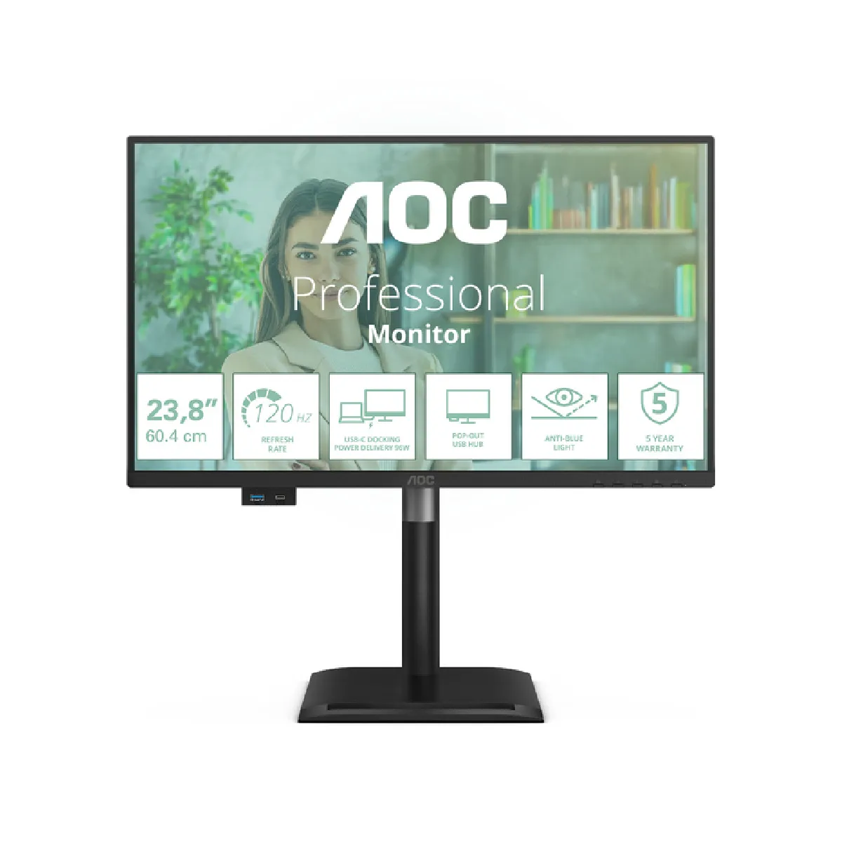 Aoc 24P4cv 23.8P Ips Fhd 120Hz 4Ms Hdmi Dp Usb C Pd96w Hub Usb Speakers Has 150Mm