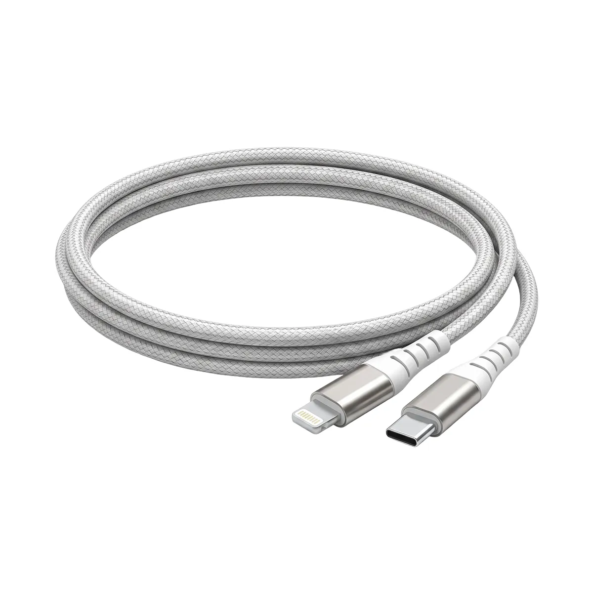 Force Blanc Power Câble Usb-C Vers Lightning Mfi 3A Power Delivery 60W Renforcé Tressé 2M