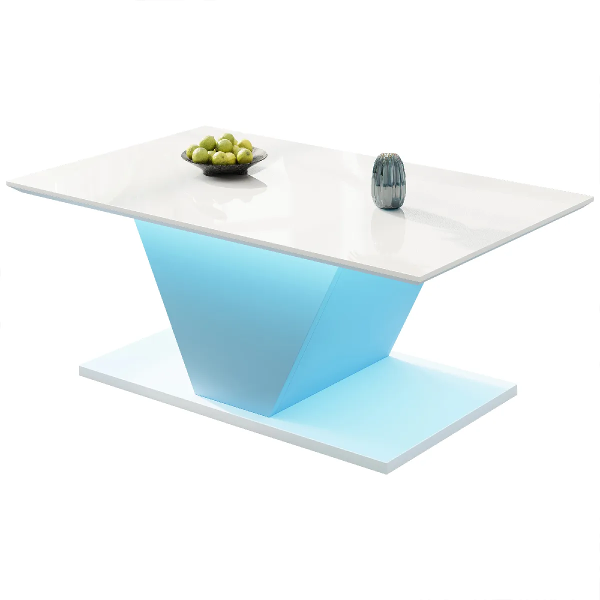 Table Basse 100x50x46 Cm Avec LED, Forme En V, Panneau De Particules, Blanc