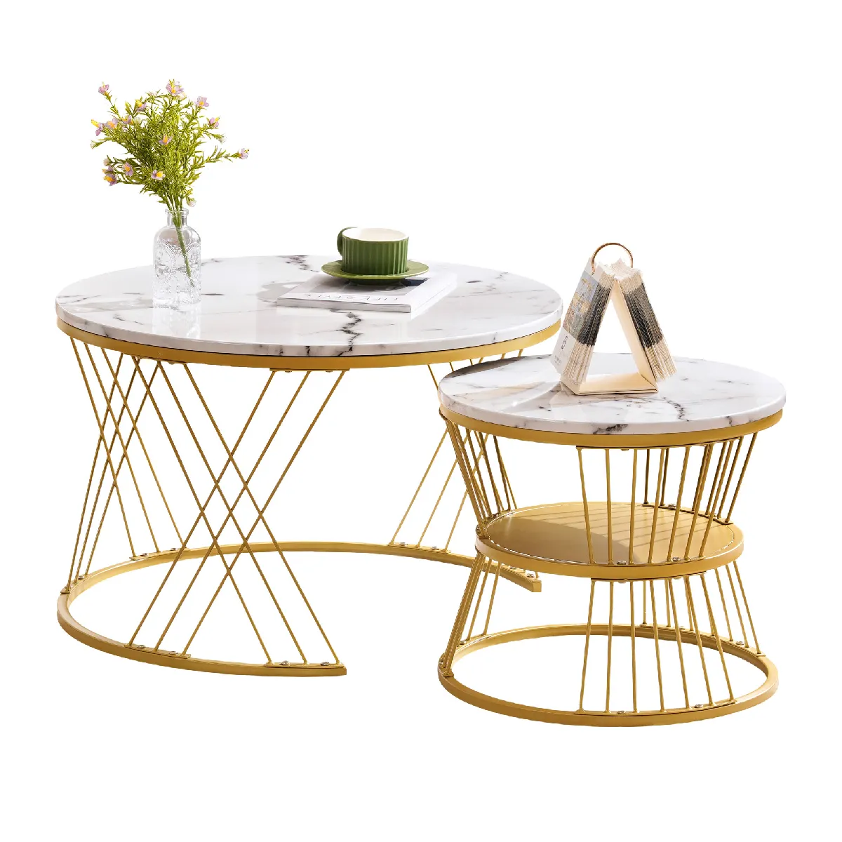 Table basse gigogne 70x70x45 et 45x45x40 cm gain de place MDF blanc