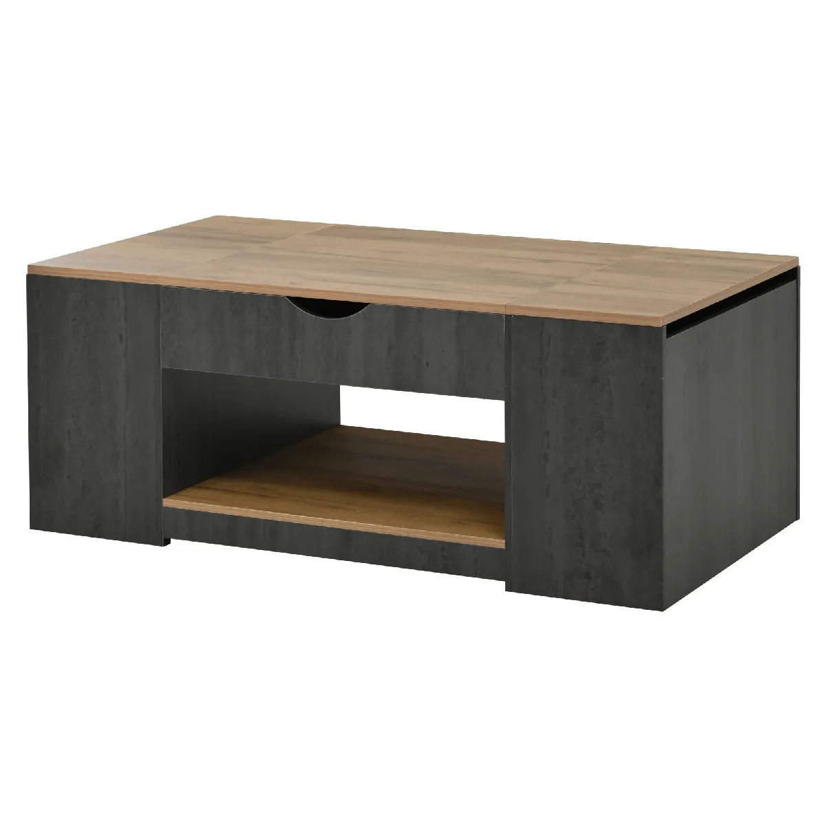 Table basse 109.5x59.7x43 cm relevable avec rangement MDF gris et marron