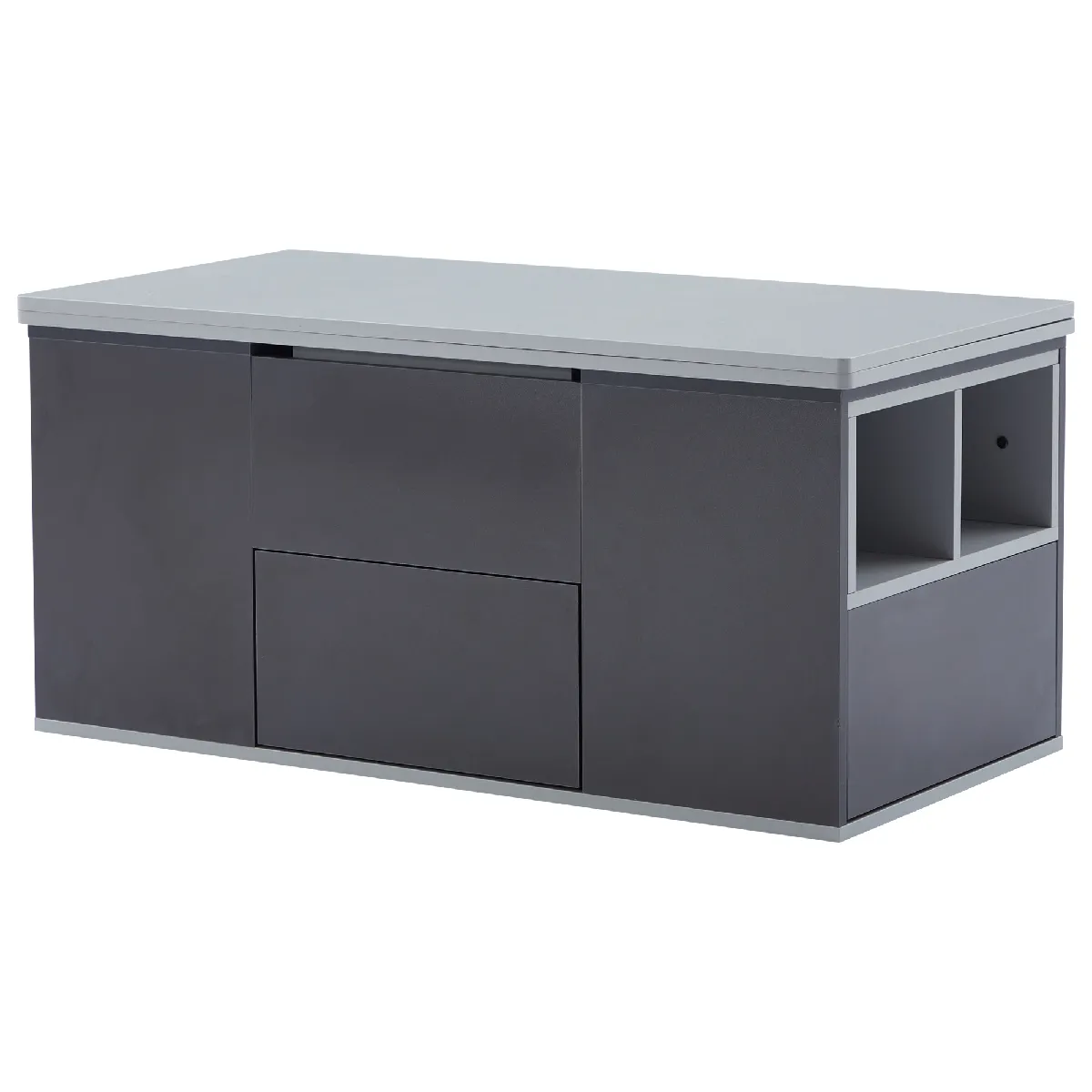 Table basse relevable 100 x 51 x 47 cm avec rangement et 2 plateaux, panneaux PB, gris