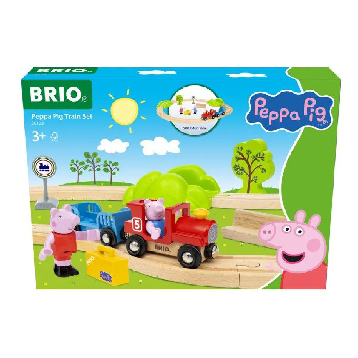 Brio Vert Circuit De Train En Bois World Peppa Pig 36123 18 Pièces - Neuf - Image 3