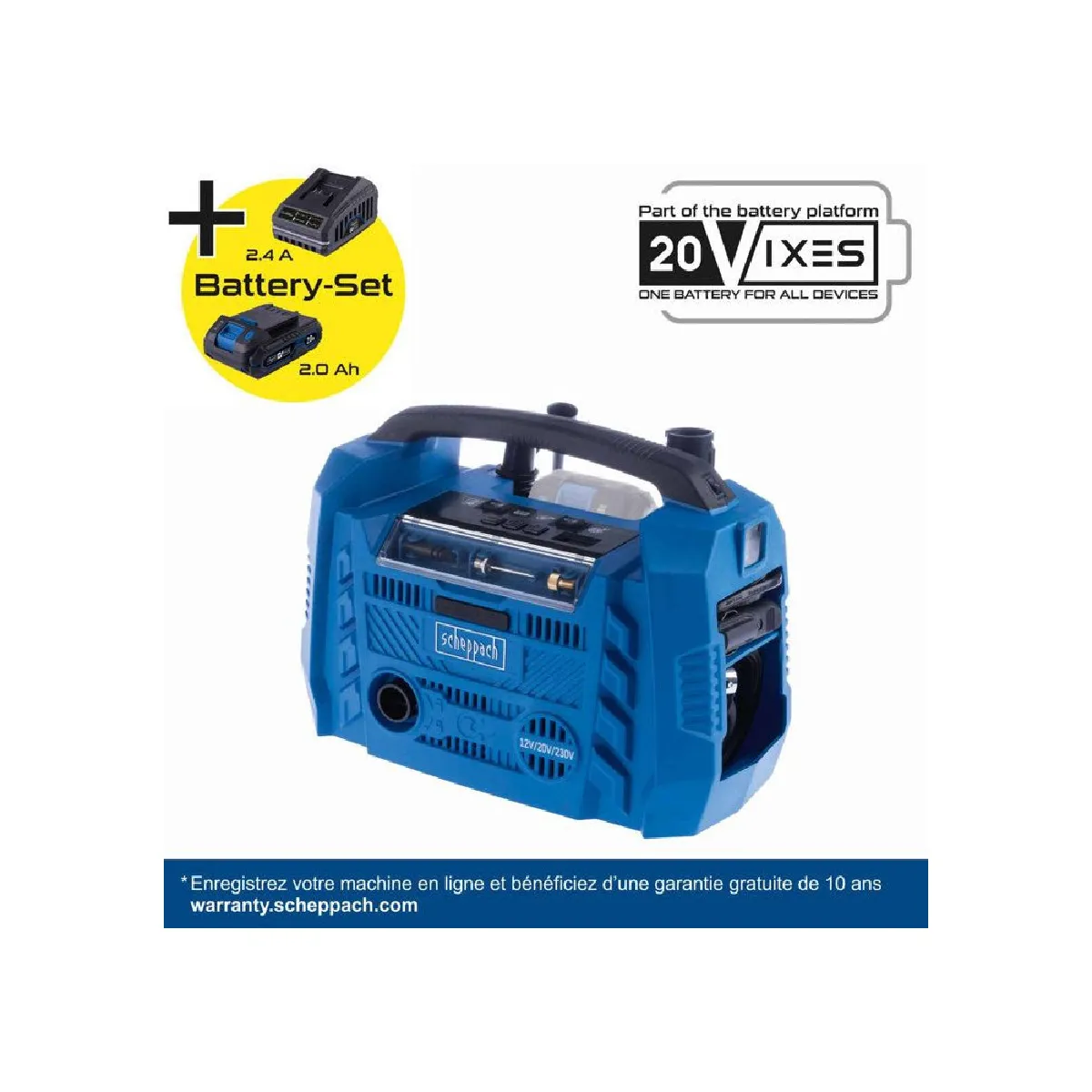 Scheppach Compresseur Sans Fil 20V Airforce 6 10,3 Bar 8 L/Min 6 Accessoires - Image 3