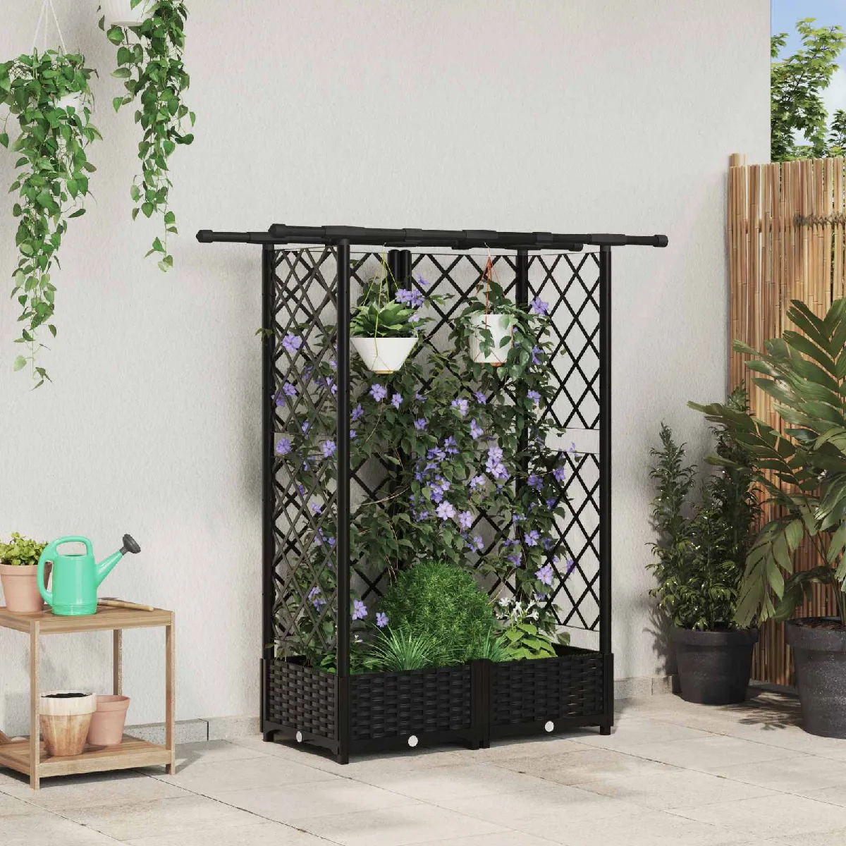 vidaXL Lit Élevé avec Treillis et Toit Noir 124 x 40 x 121 cm PP