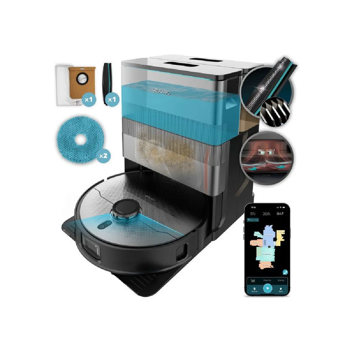 Cecotec Noir Conga X100 - Aspirateur Robot Laveur 4-En-1