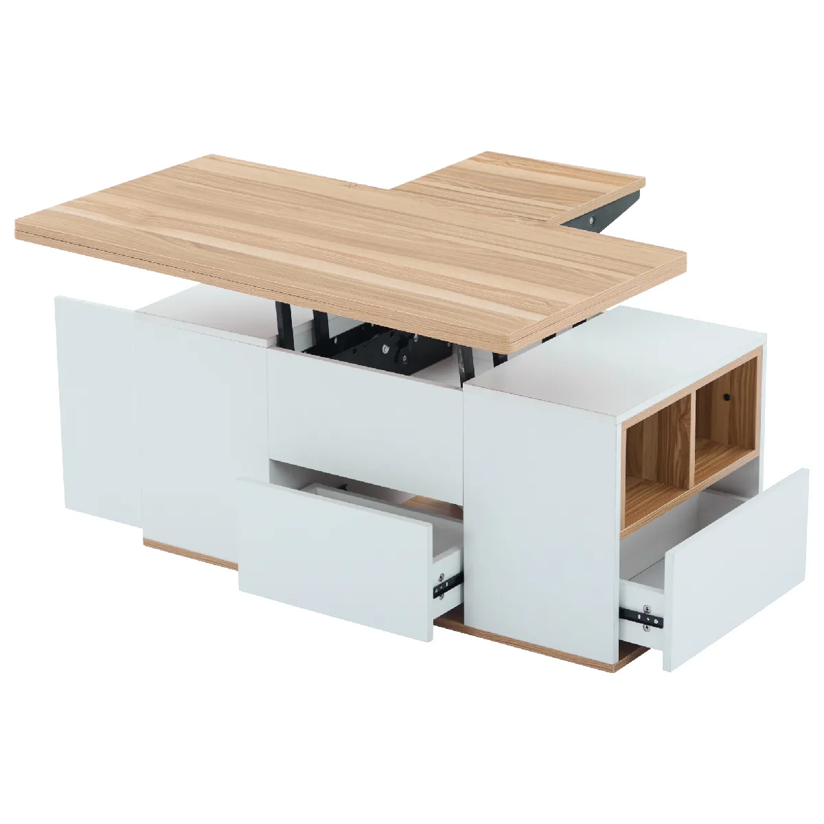 Table basse 100x51x47 cm relevable rangement, Panneaux de particules, blanc