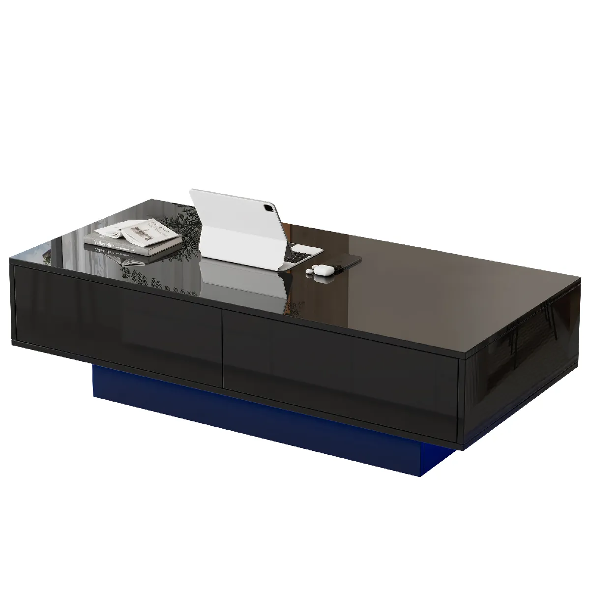Table basse 115x55x34 cm 2 tiroirs LED panneau de particules noir