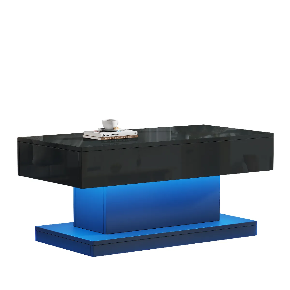 Table basse 100x50x45 cm 2 tiroirs LED réglable panneaux de particules noir