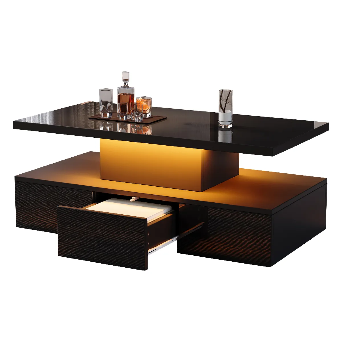 Table basse 100x50x39 cm LED dimmable rangement panneau de particules noir