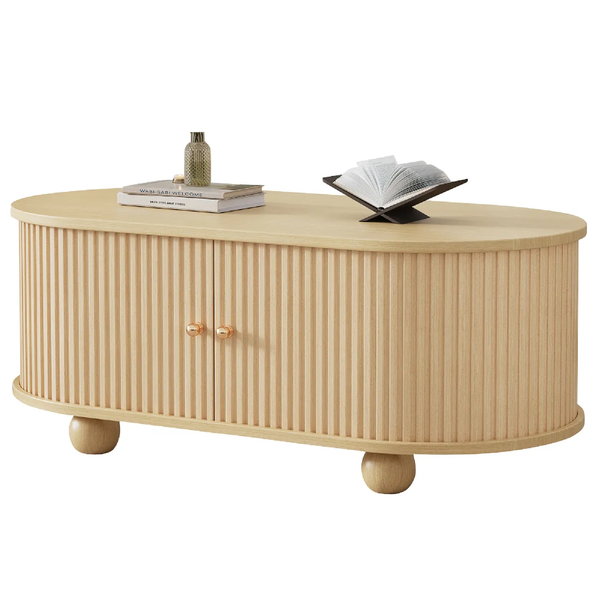 Table basse 100x50x40 cm portes coulissantes rangement MDF naturel