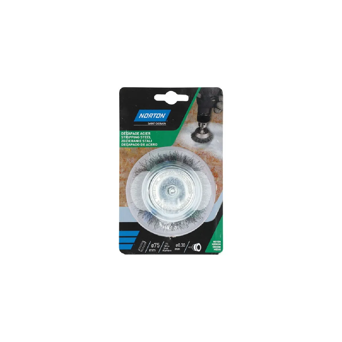 Norton Gris Brosse Perceuse Coupe Ondulé Acier 75 Mm - Queue Hex 6 Mm