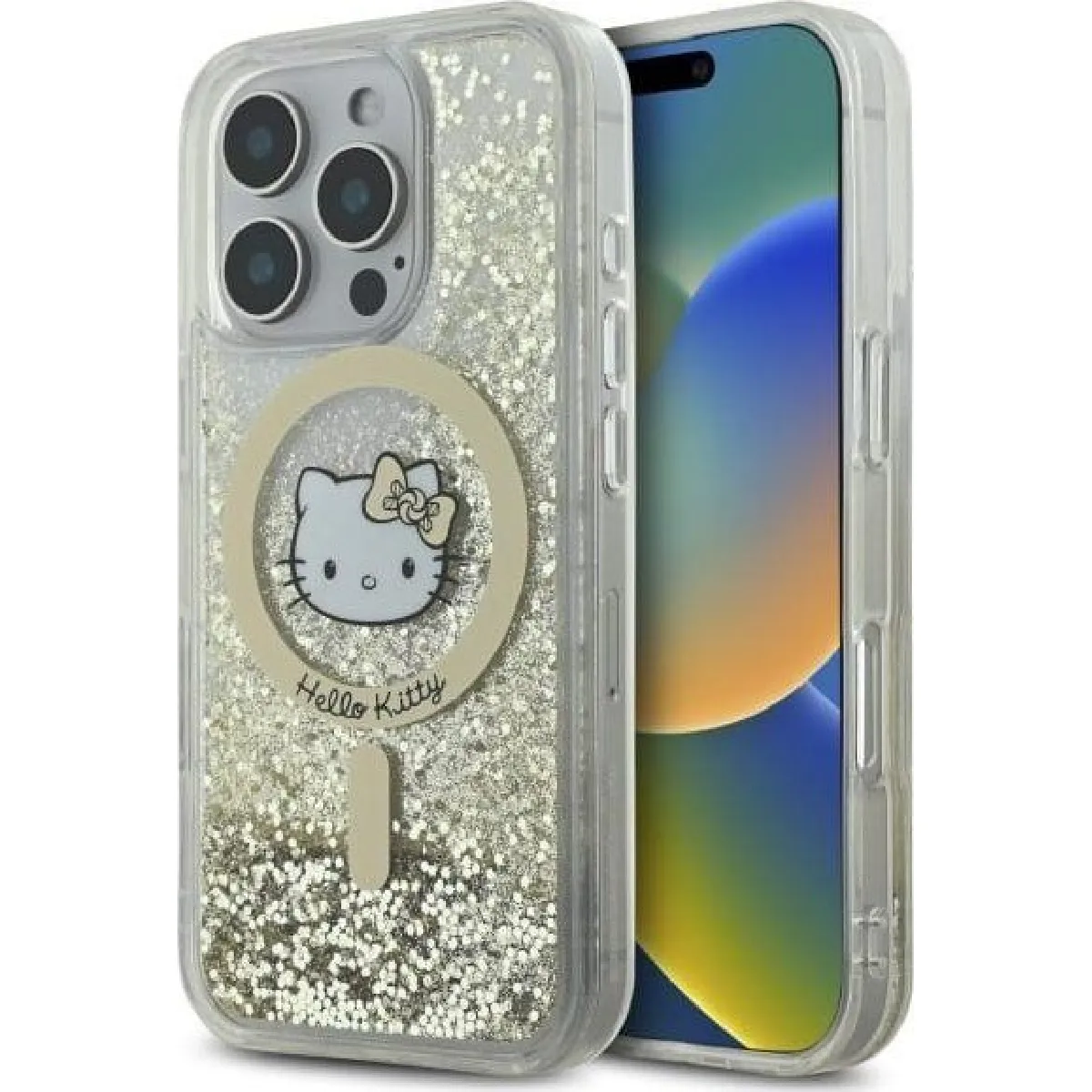 Hello kitty Liquid Glitter Fever MagSafe Coque pour iPhone 16 Pro or