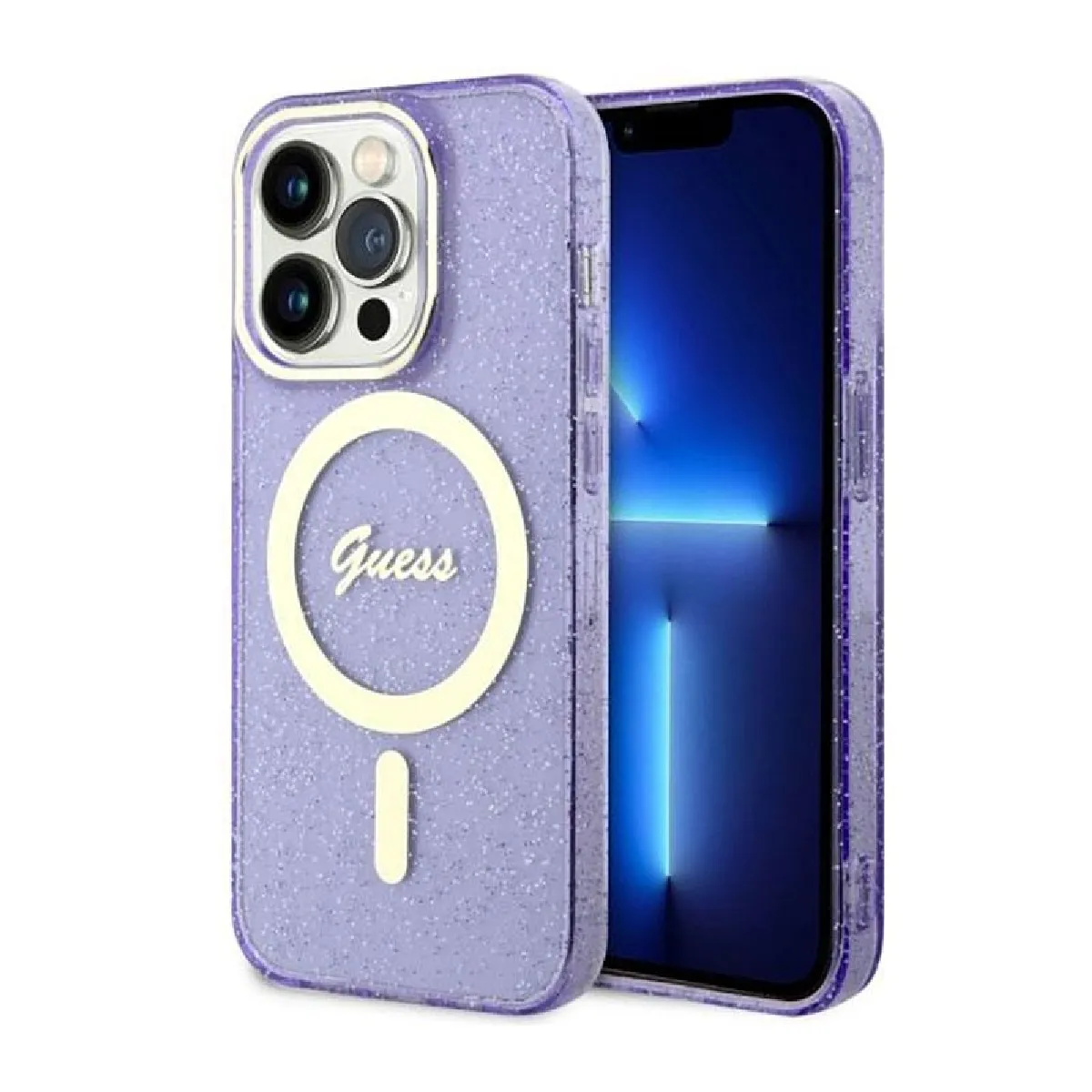 Guess Violet Étui Glitter Gold Magsafe Pour Iphone 14 Pro, - Neuf - Image 2