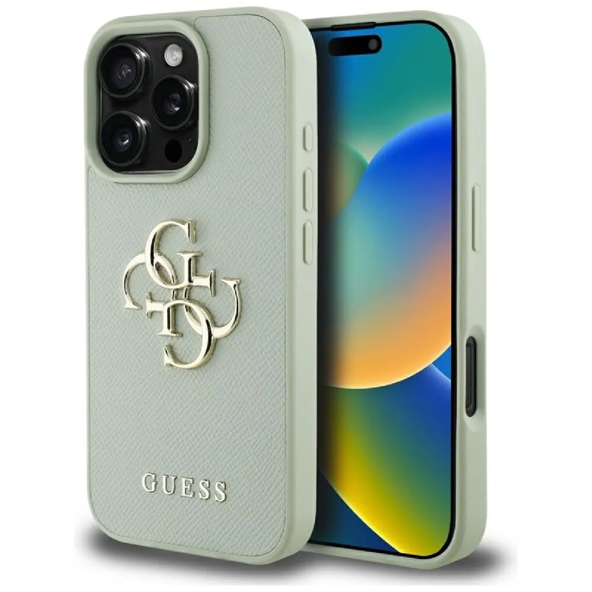 Guess Vert Coque Grained Big 4G Logo Small Classic Logo Pour Iphone 16 Pro Max (Vert)