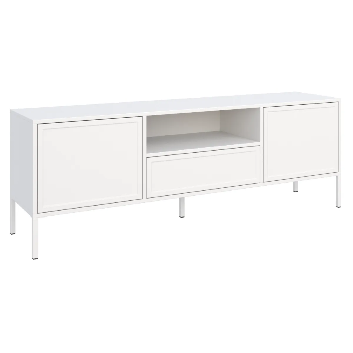 SELSEY Meuble TV 2 portes avec tiroir et niche &ndash; VELVETO &ndash; Blanc &ndash; 160 cm