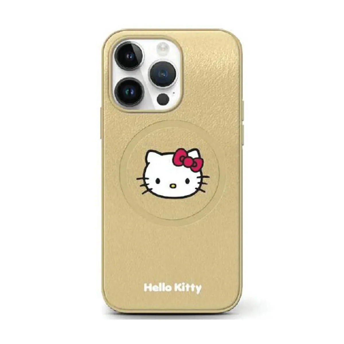 Hello Kitty Leather Kitty Head MagSafe Étui pour iPhone 15 Or